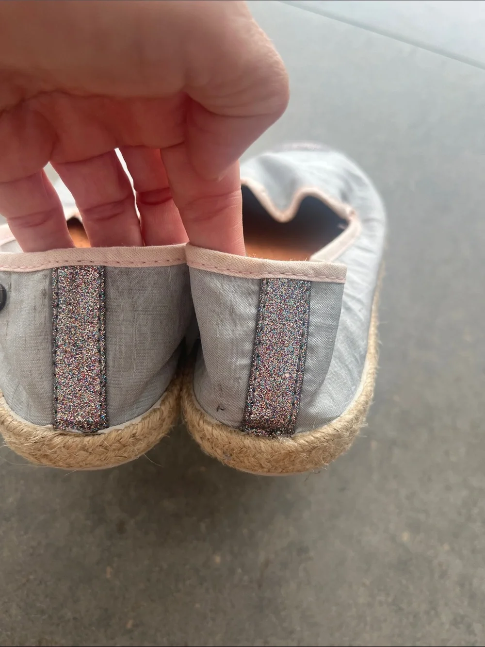 Slip-On Espadrilles with Silver Glitter Cap Toe -and Back Detail -  Light Blue